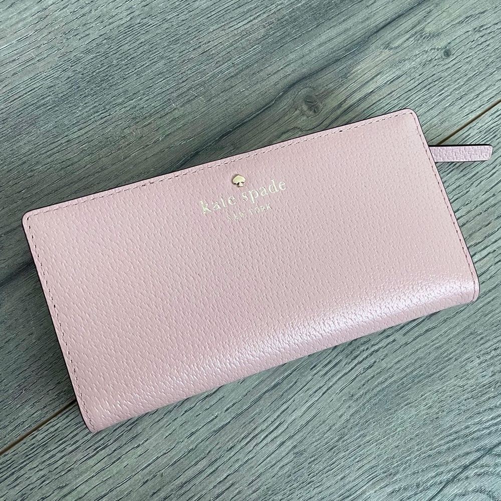 Kate Spade ♠️ Leather New York Pastel Pink Large Snap Zipper Wallet